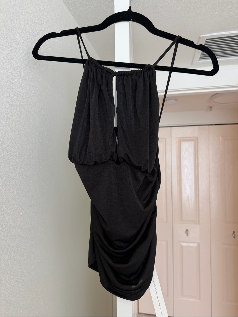 Black Draped Satin-Look Chemise